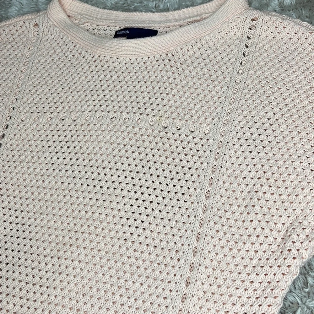 GapKids Peach Open Knit Crochet Fringe Top Sweater Size L 10 Boho